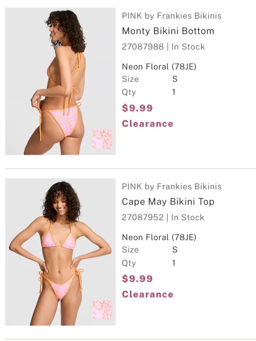 Frankie's Bikinis Neon Floral Triangle Bikini Set - Pink & Orange